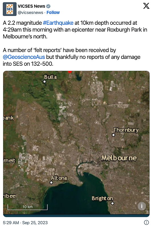 墨尔本今早发生地震，多区有震感！专家：地震将成本地常态（组图） - 1
