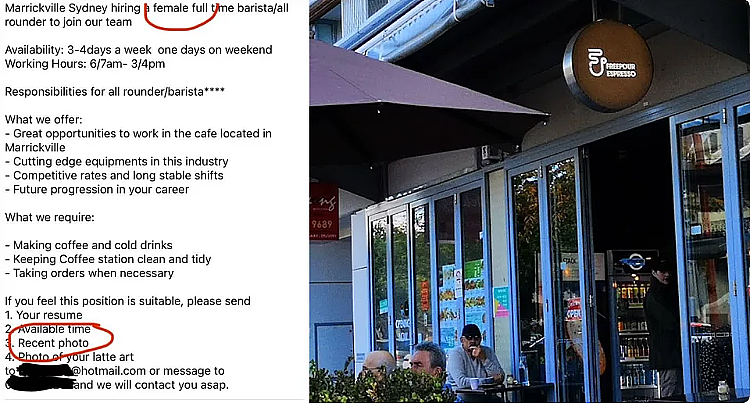 “只招女性，请发近照”！澳洲咖啡馆因招聘启事成众矢之的，网友缓颊：在亚洲很正常（组图） - 2