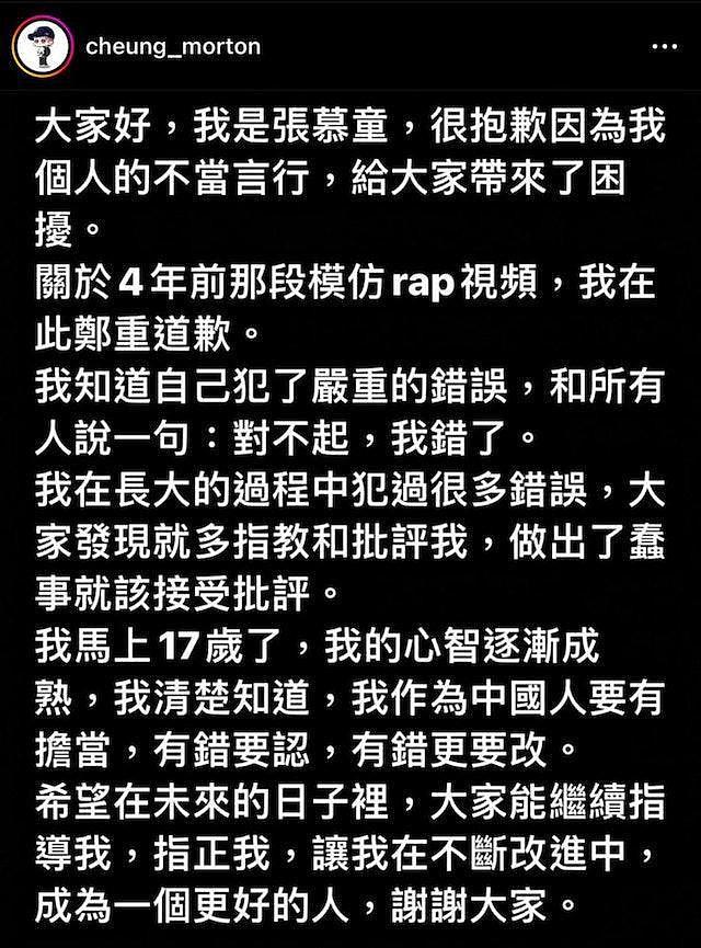 张智霖儿子就辱华行为道歉：我作为中国人要有担当，有错要认要改（组图） - 2