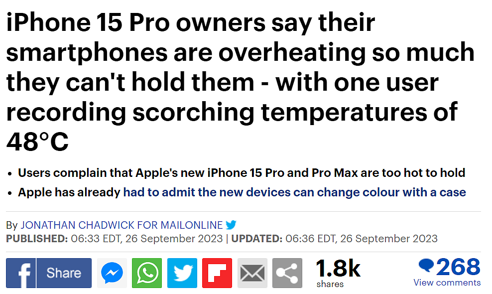 iPhone15Pro 上市仅5天，就遇史诗级翻车？手机发热到48°C 烫手（组图） - 1