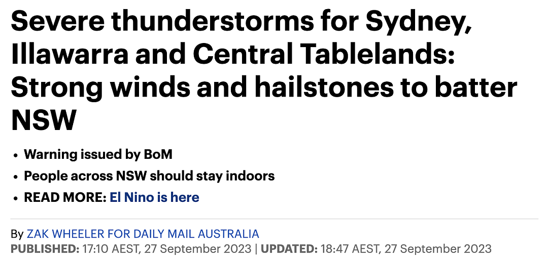 官方警告：悉尼天气开始“变态”了！时而暴热，时而暴雨，偶尔冰雹...（组图） - 1
