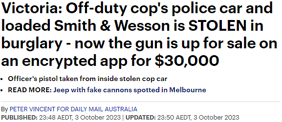 澳洲警车被盗，里面一把上膛的手枪也丢了！立刻在网上以$3万高价售出（组图） - 1