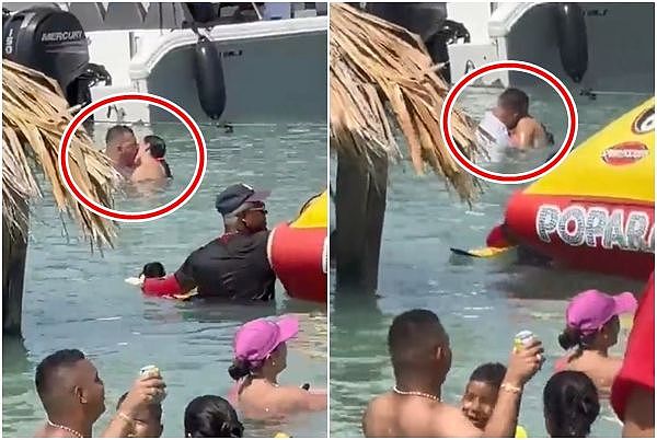 海中男抱女上下晃动被抓包！一旁小孩戏水，近距离目睹18禁（视频/图） - 1