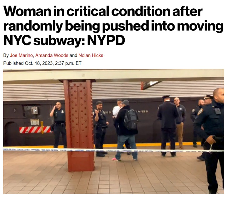又是精神病！纽约一名30岁女子被陌生人突然推下地铁站台（组图） - 1