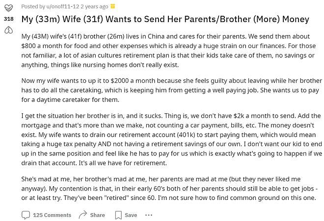 妻子要求美国老公掏$28万美金孝敬她父母，他崩溃求助！中美网友的反应有意思（组图） - 7