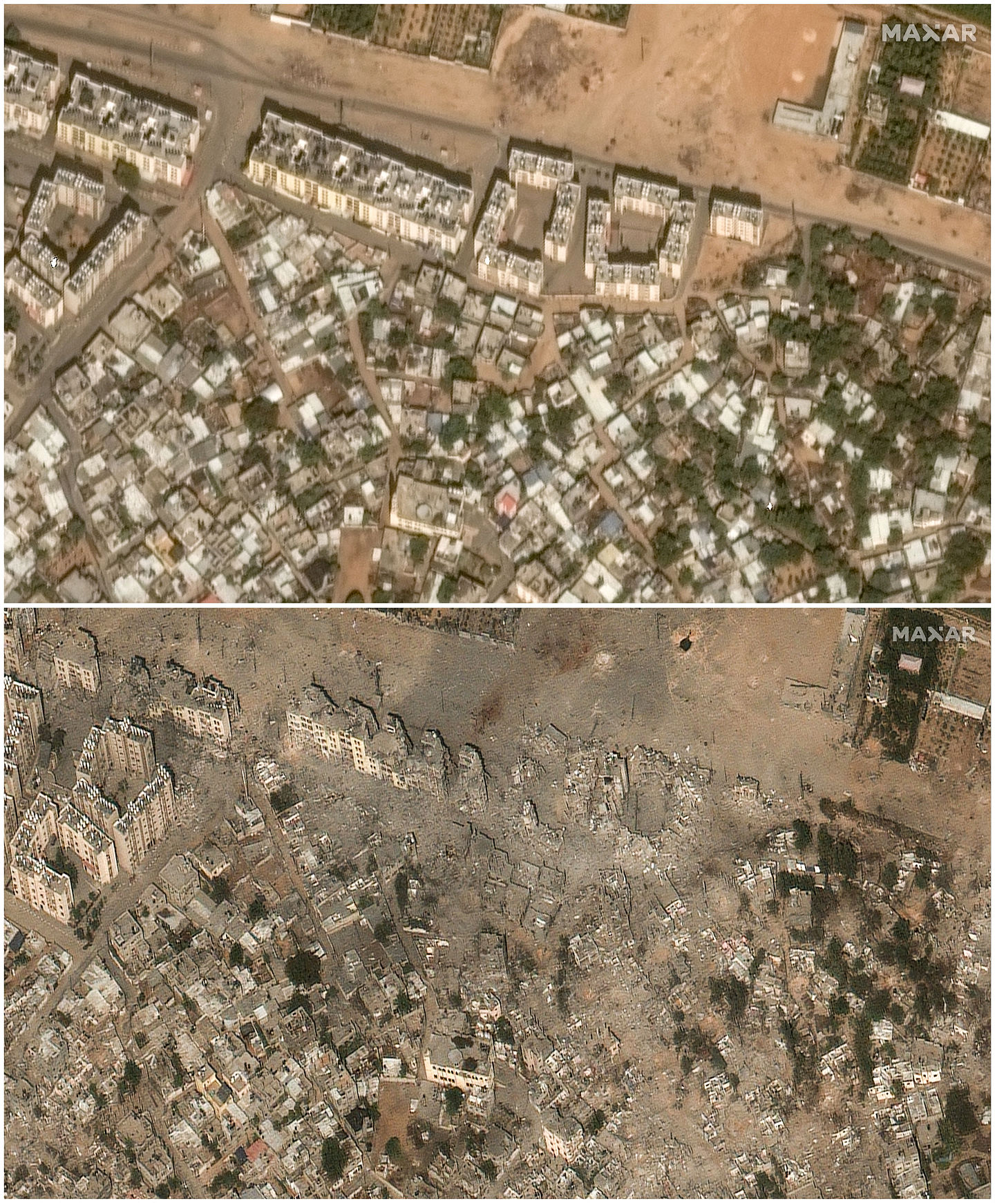 最新卫星影像！加萨遇袭前后对比曝光！联合国：没有地方是安全的（组图） - 2
