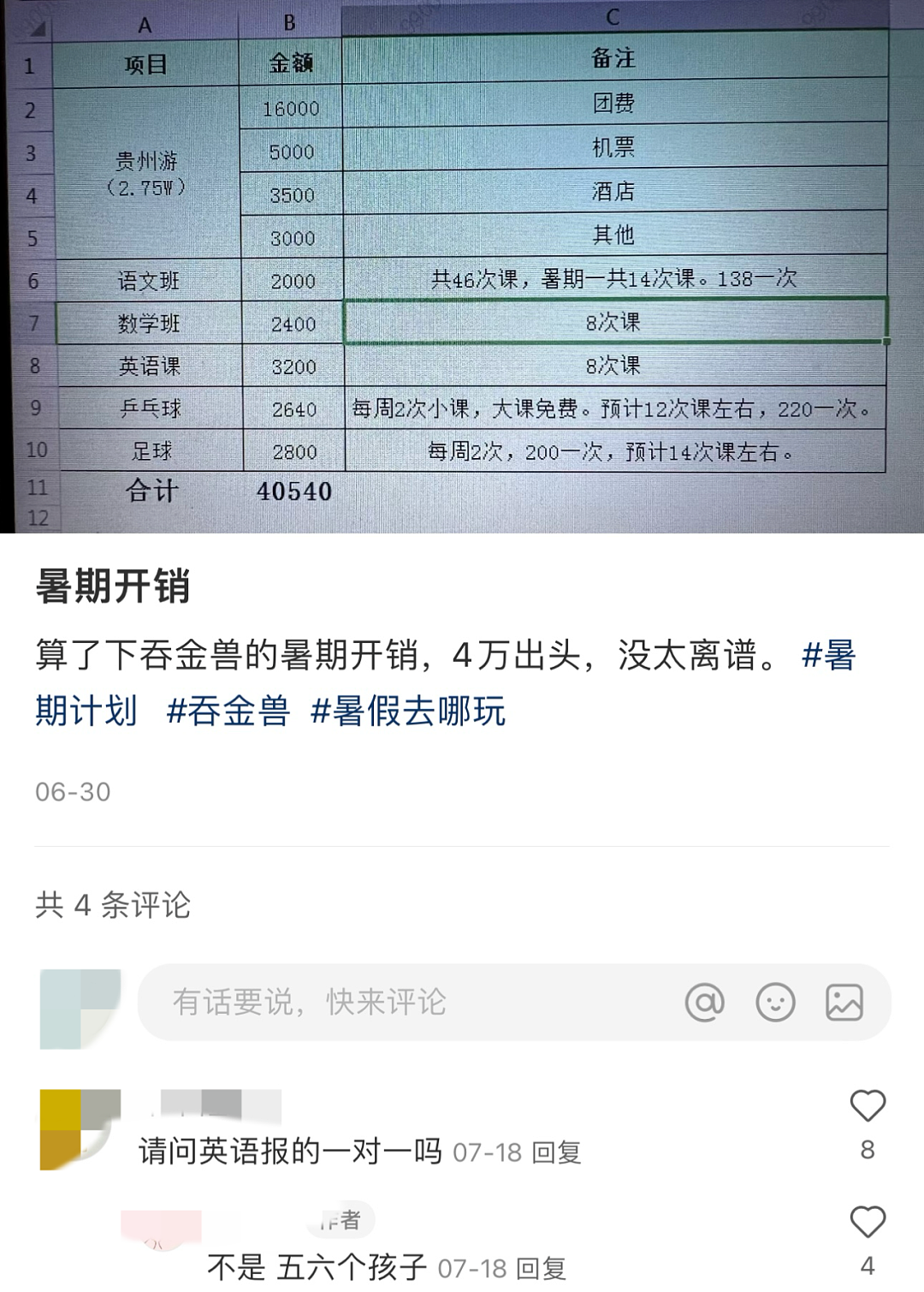 一个月花了5万多，北京妈妈晒出的假期账单，越看越怀疑人生…（组图） - 1