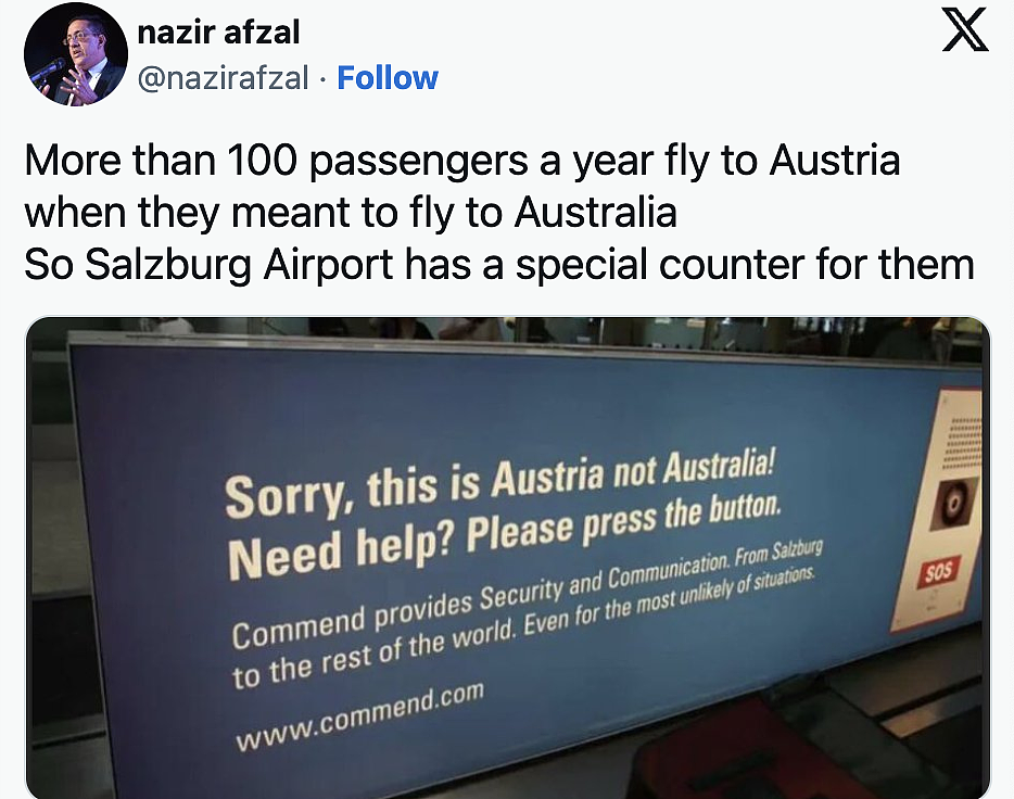 要去澳大利亚，却飞去了奥地利，机场专为晕乎旅客设柜台？（组图） - 2