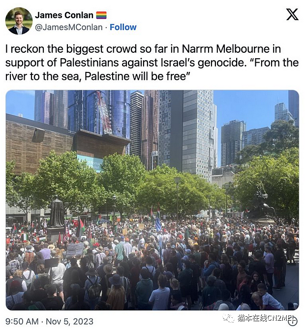 今天！墨尔本亲巴勒斯坦集会数千人上街，警方调查悉尼希特勒海报事件（组图） - 1