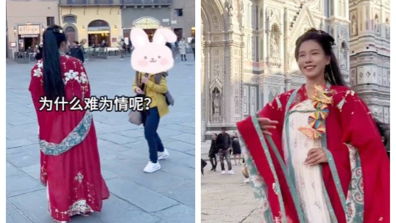 华人女子穿汉服逛走意大利街头，竟惹来同胞嘲讽，当地人反应如何？（视频/组图） - 1