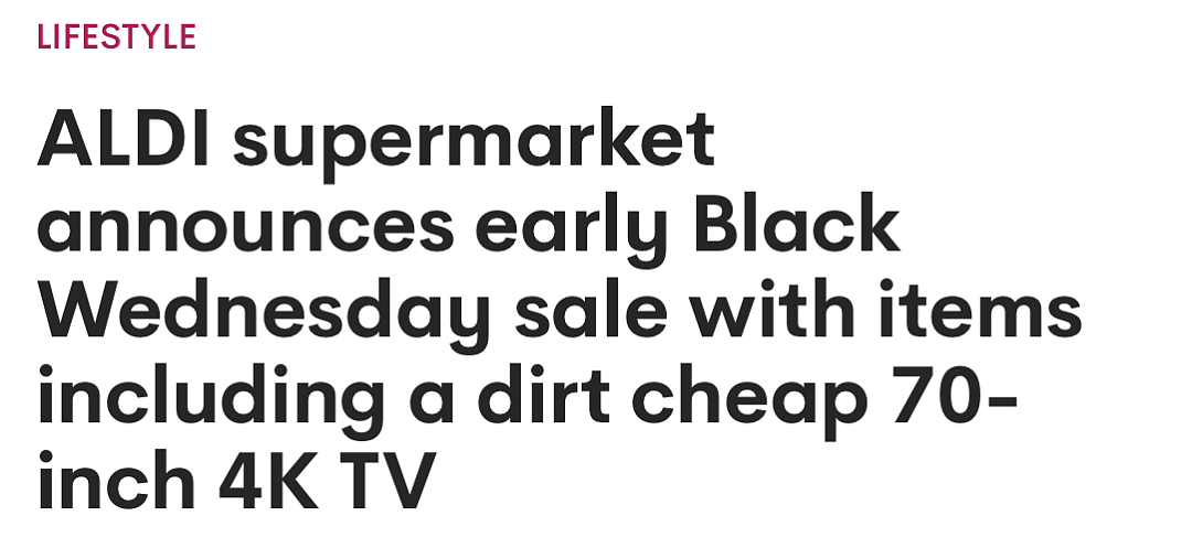 提前批！ALDI黑色星期三折扣活动大放送，70英寸超豪华电视低至600澳元（组图） - 1