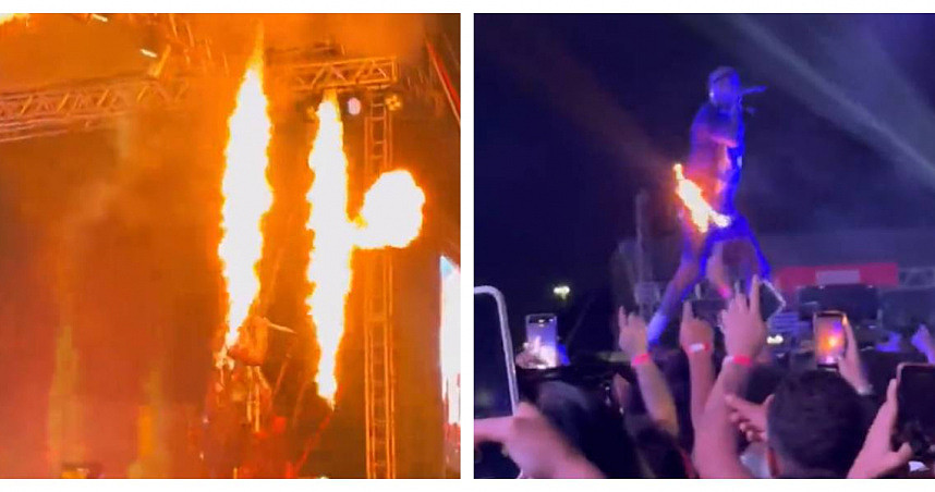 饶舌歌手舞台上被火柱射中下半身起火，他脱裤抢救避免火烧鸡（视频/组图） - 1