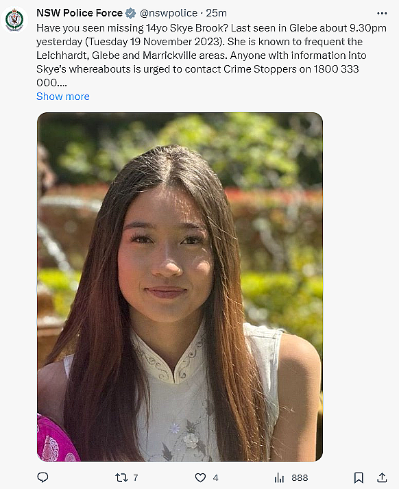 紧急寻人！悉尼14岁亚裔少女失踪，已经超48小时，妈妈们请认准这张脸...（组图） - 2