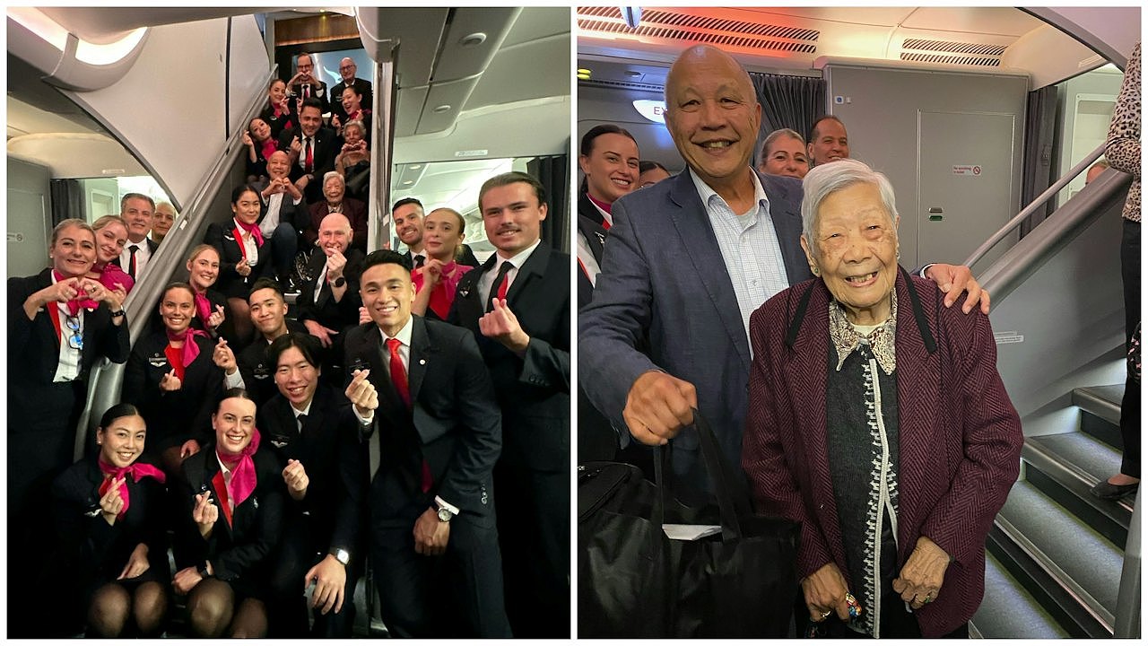 香港103岁婆婆搭澳航返港成最年长乘客，机组职员欢呼兼送礼品包（组图） - 1