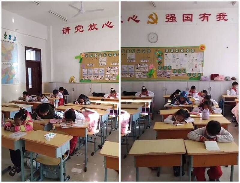 中国疫情肆虐！课堂学生少一半，教室8字标语遭讽（图） - 1