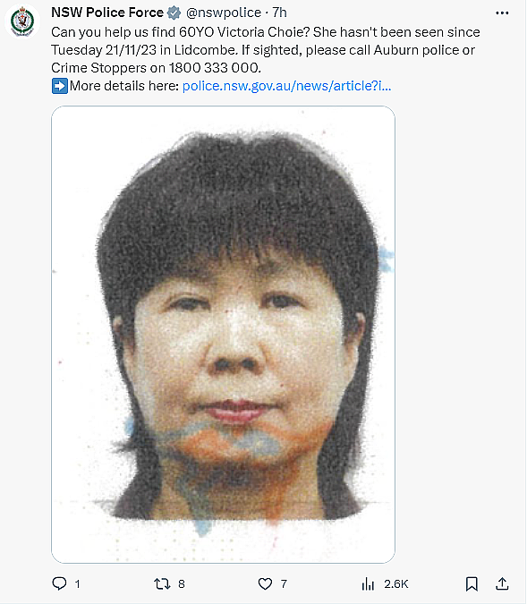 紧急寻人！悉尼亚裔女失踪7日，警方发布照片，这款防老人走失“神器”，妈妈们记得领取（组图） - 2