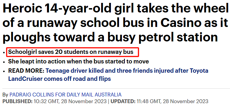 澳校车失控撞向加油站，20名学生“命悬一线”！14岁女孩神级操作，救下全车人性命（组图） - 1