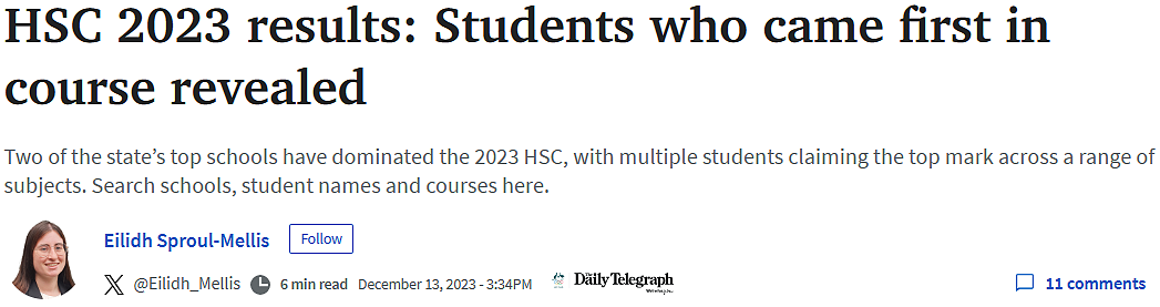 2023年HSC状元名单率先公布！悉尼华裔女孩太厉害了（组图） - 2