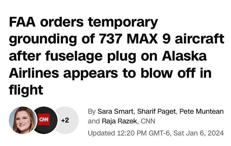 紧急迫降！载177人航班空中舱门“解体”爆炸，全球171架波音新机型宣布停飞！（组图） - 1