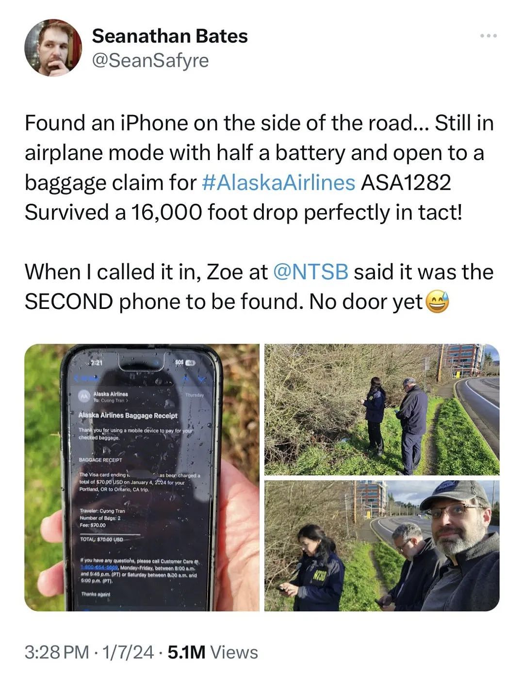 不可思议！有人捡到阿拉斯加航空乘客的手机，5000米高空掉落完好无损（组图） - 1
