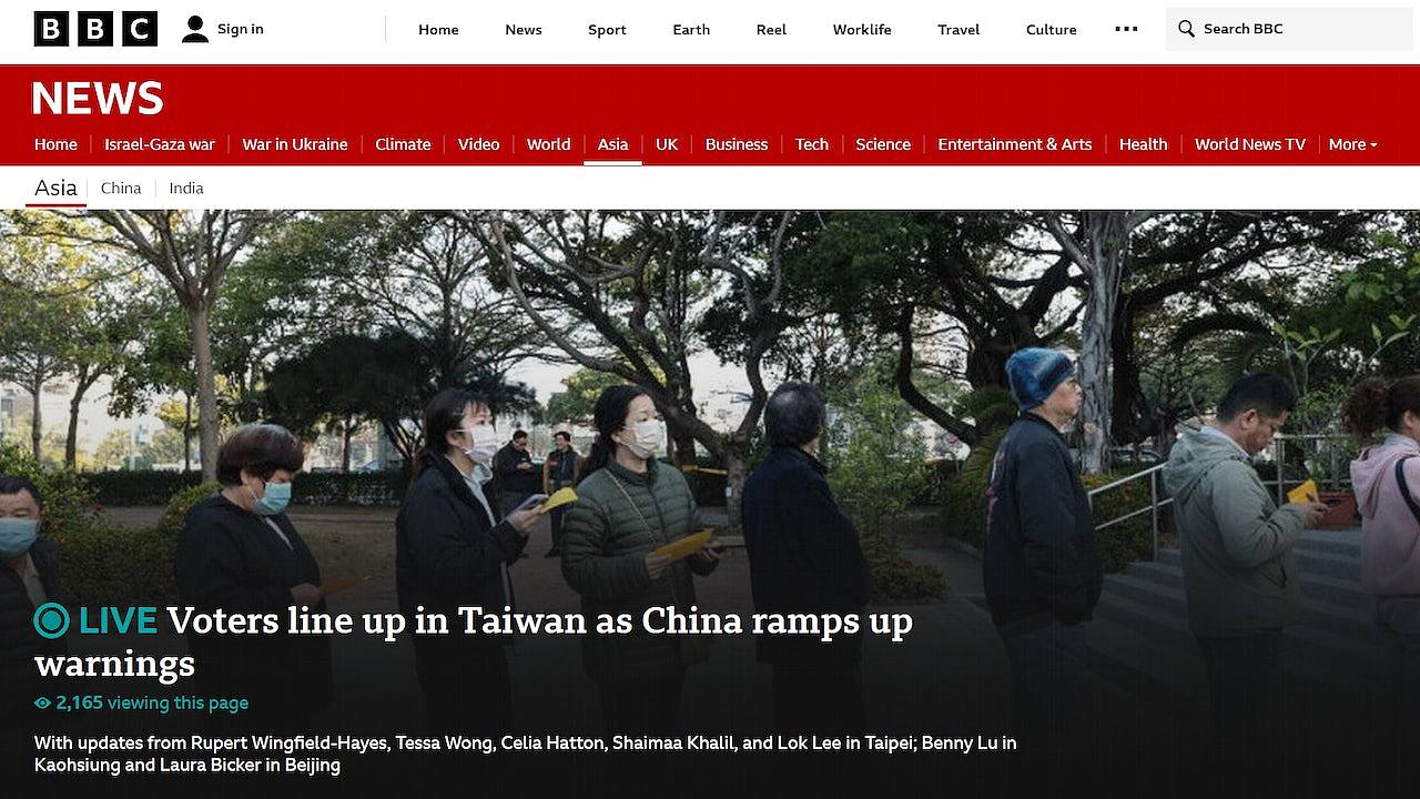 台湾大选投票日全球关注，外媒首页刊登报道，BBC不断更新（组图） - 1