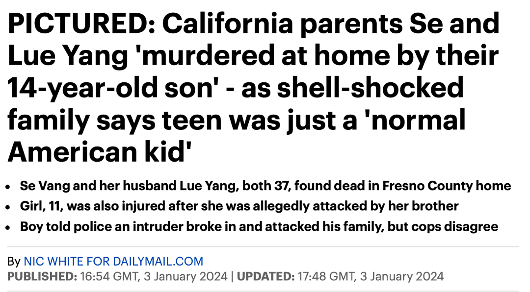 惨！14岁加州华裔少年残害父母，致妹妹重伤，但无需承担责任（组图） - 1