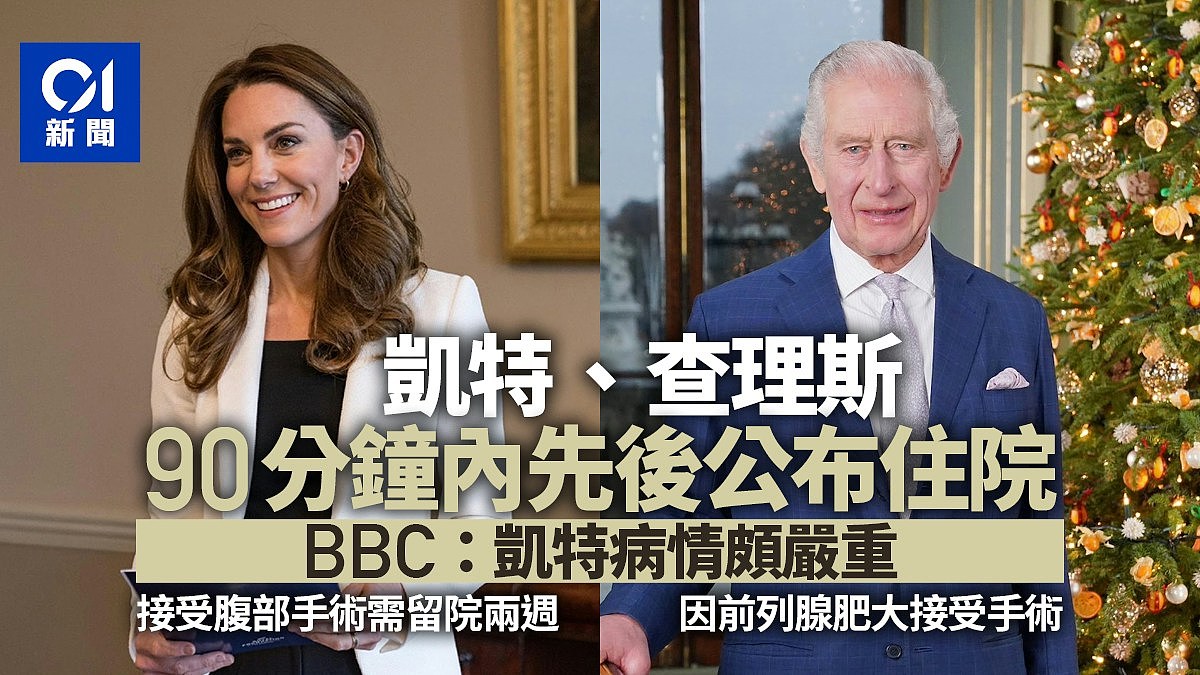 英国王室短时间公布凯特及查理斯住院；BBC：凯特病情不轻（组图） - 1