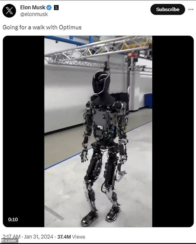 马斯克跟1.8米高机器人散步，机器人“步态像拜登”，预计卖14万（组图） - 2