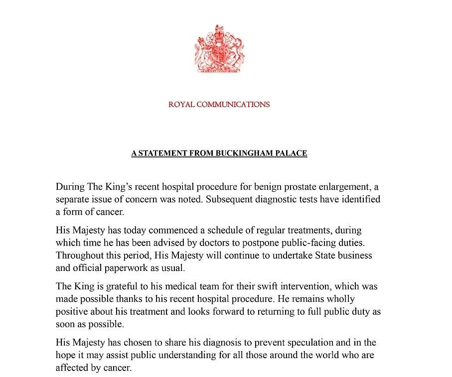 英国国王查尔斯三世确诊癌症，多国政要发声（组图） - 1