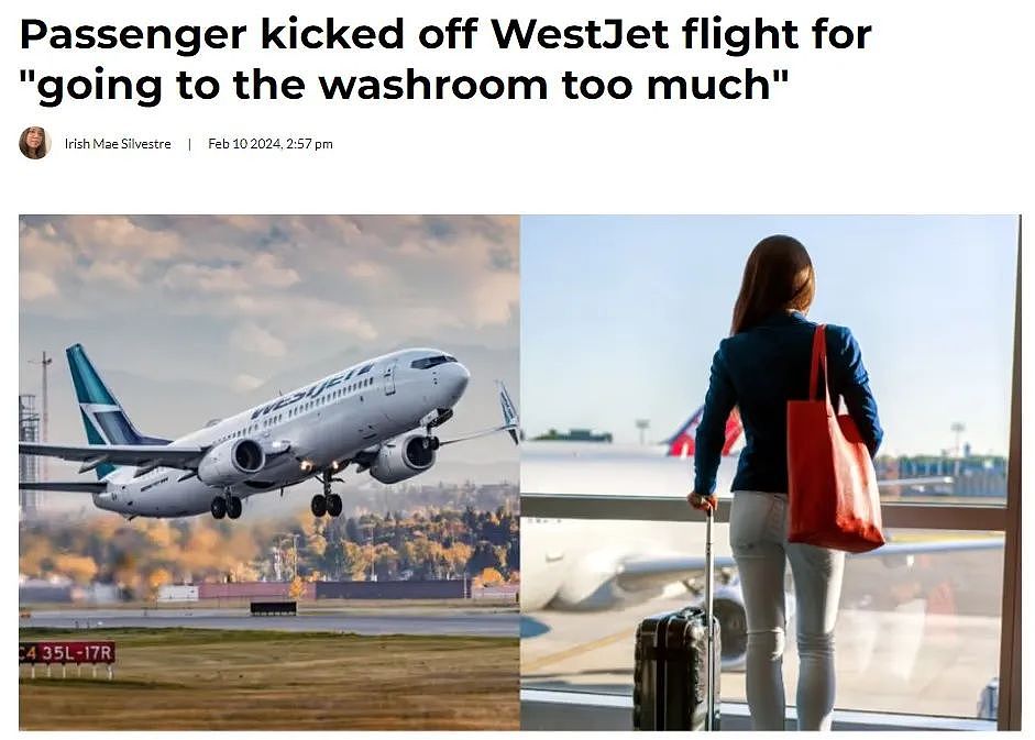 西捷航空欺人太甚！华女记者就因多上了几次厕所被踢下飞机（组图） - 1