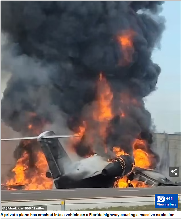 惨烈空难！私人飞机坠毁高速公路，引发大规模爆炸！2人遇难，火光冲天浓烟滚滚（组图） - 9