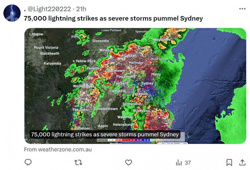 澳洲恐怖雷暴！悉尼3小时雷击7.5万次，4人树下躲雨被劈中送院（组图） - 2