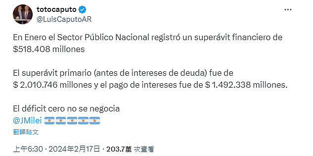休克式疗法真有效？ 阿根廷总统上任仅2月，财政近10年来首次“转亏为盈”（组图） - 3