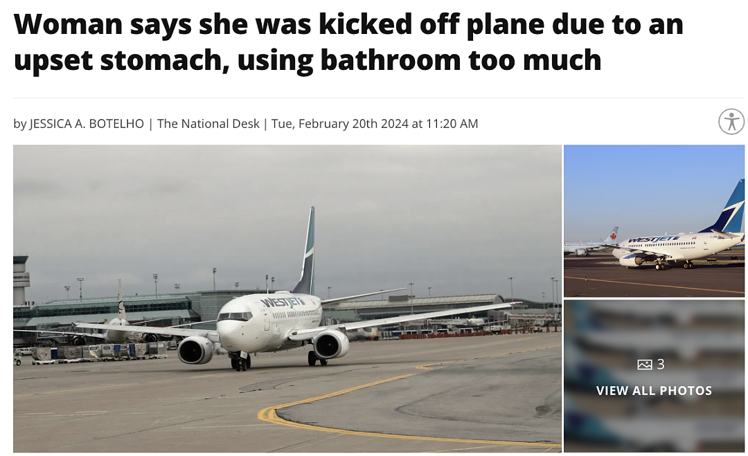 华裔女乘客称因上厕所次数太多被赶下飞机，航司道歉（组图） - 1