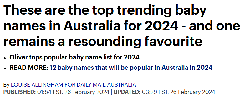 2024年澳洲最热门宝宝名字Top 10出炉！（组图） - 1