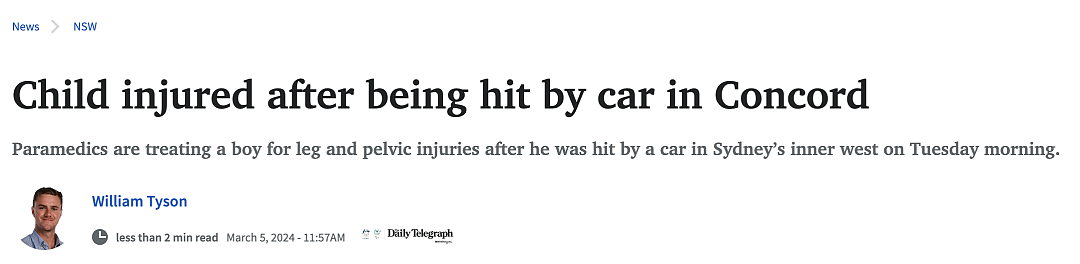 悉尼内西区发生车祸，儿童被汽车撞倒，紧急入院接受治疗...（组图） - 1