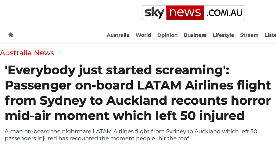 悉尼波音787航班“急速下坠”，乘客被甩飞，头破血流！“突然静止，急坠！”刚发生澳航两架波音737机场相撞事件没几天（组图） - 7