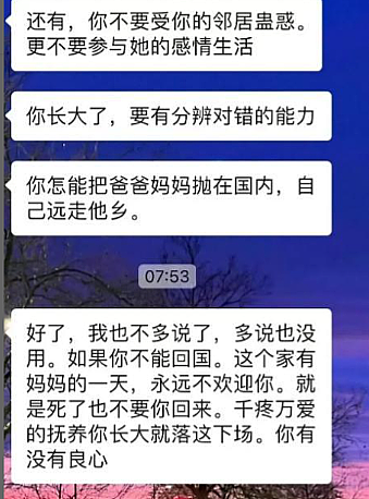 中国女留学生突遭亲妈拉黑！聊天记录曝光网友吵翻怒骂（组图） - 3