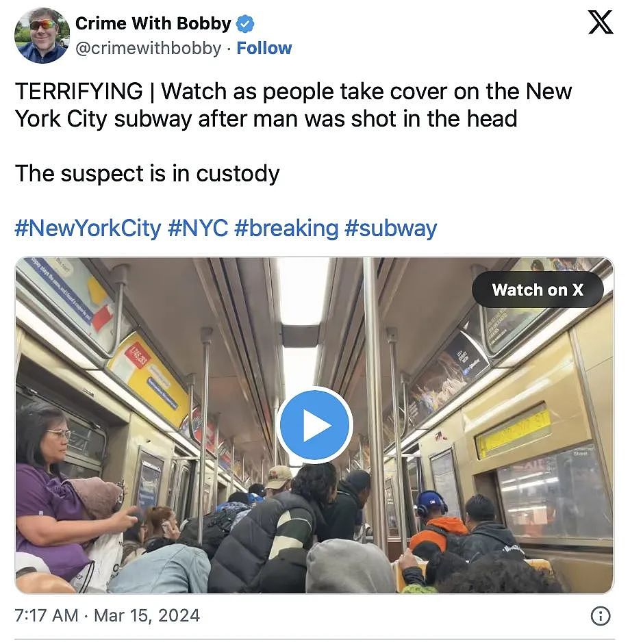 地铁惊魂！纽约高峰期车厢内，一男子开枪爆头！乘客们吓疯了...（组图） - 1