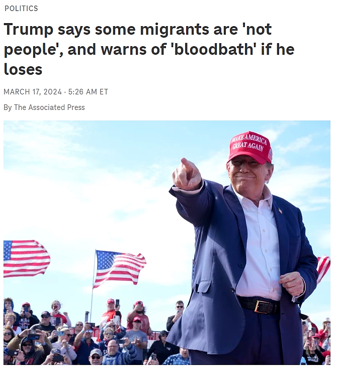 川普：移民不是人！若选举输了美国将“大屠杀”（组图） - 1