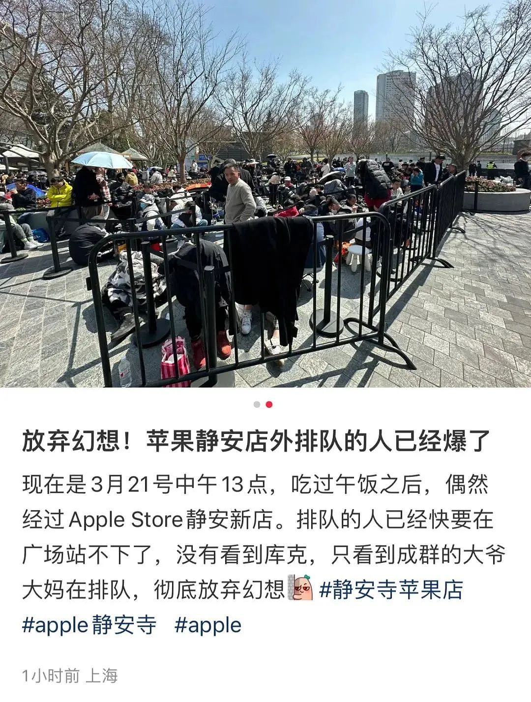 “全球规模第二大”！苹果上海新店开业，有人提前20小时“带着被子”通宵排队，免费礼品被炒到399元（组图） - 1