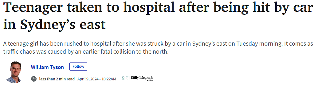 悉尼发生恐怖交通事故，1死1伤！女孩上学路上被撞，紧急送医...（组图） - 1