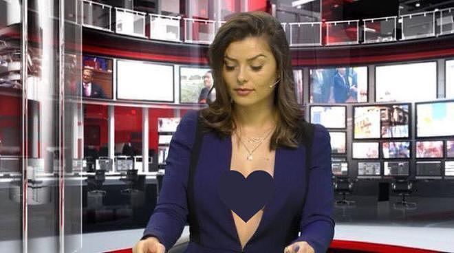 半裸！阿尔巴尼亚电视台女主播惹争议，西装内“露乳”出镜（组图） - 3