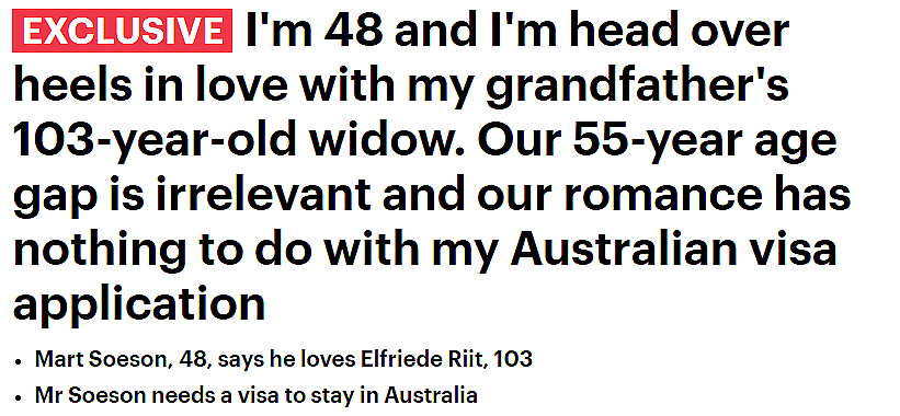 48岁男子爱上104岁继奶奶，想为真爱移民澳洲，没想到奶奶先过世…PR悬了（组图） - 2