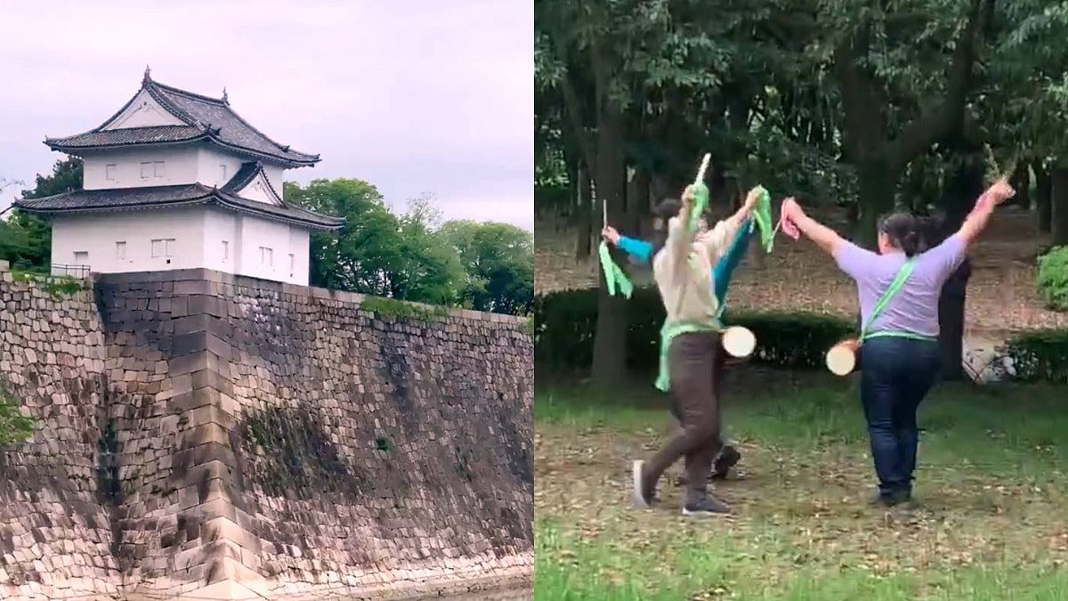 日本公园惊见中国大妈跳花鼓舞，播歌又敲鼓，吓呆当地人（视频/组图） - 1
