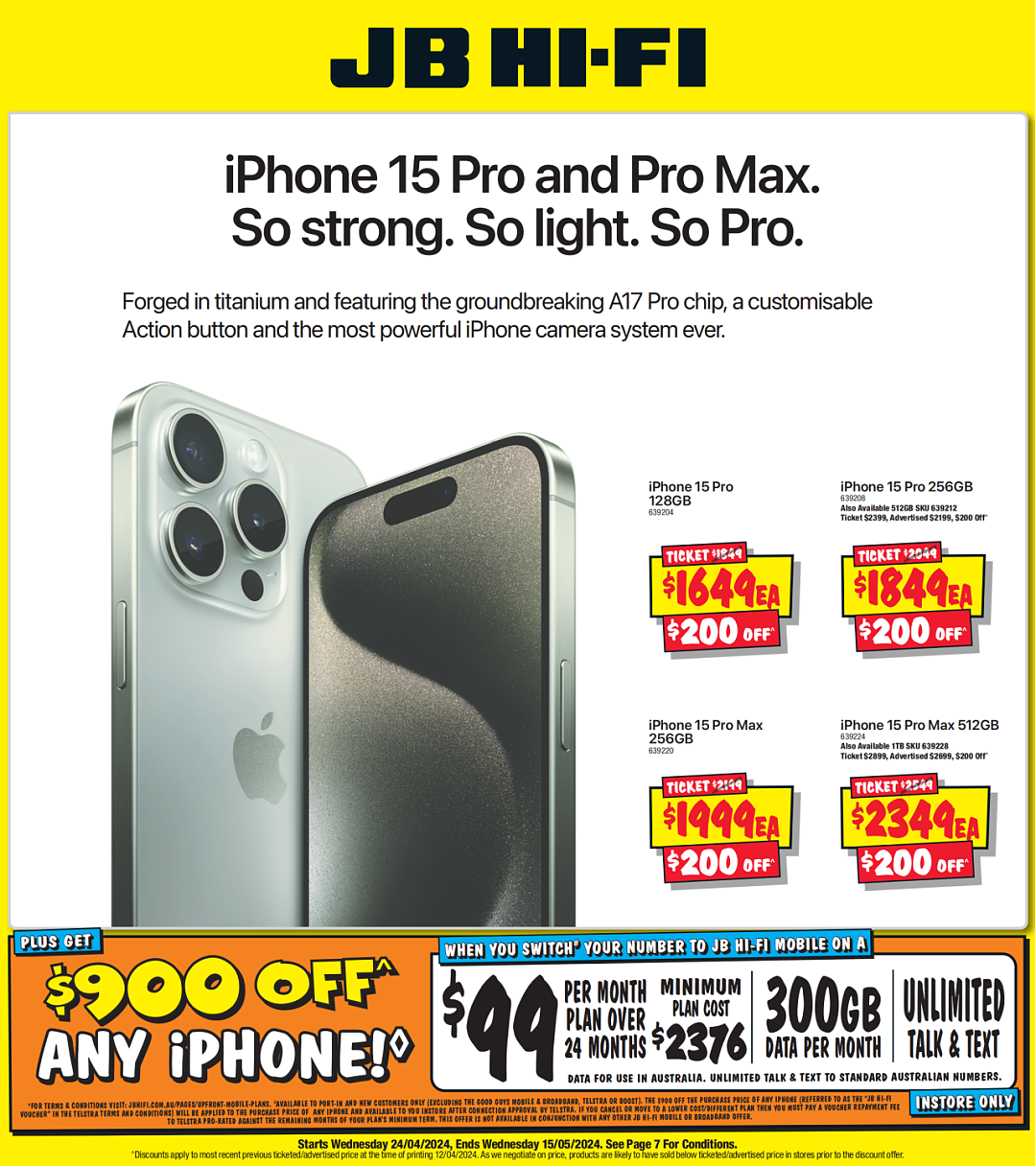 JB Hi-Fi 折扣 | iPhone 15 Pro Max 低至$1XXX，iPad 仅$4XX...（组图） - 1