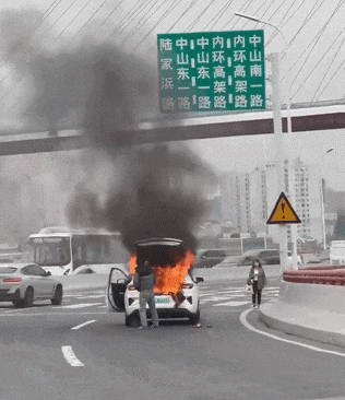 上海一新能源车起火烧成空壳，现场浓烟滚滚，1人受伤送医！为何新能源汽车起火后难扑救（视频/组图） - 1