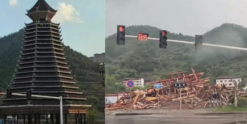 事发前后画面曝光！贵州遭遇强对流凯里鼓楼倒塌，伤亡不明（视频/组图） - 1