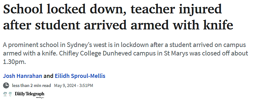 悉尼学校紧急封锁！学生持刀闯入校园，一名老师受伤（组图） - 2