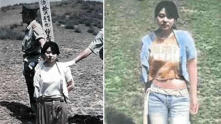 中国21岁「最美死刑犯」任雪枪决前穿著她最爱的露脐装（左）。苦命女孩任雪认为自己穿露脐装最美。翻摄微博/网易河南新安
